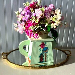 NWT Floral Arrangement in Painted Wooden Teapot With Painted Flowers